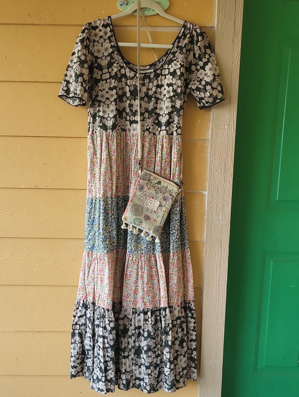Floral Tiered Maxi Dress with Crossbody Bag